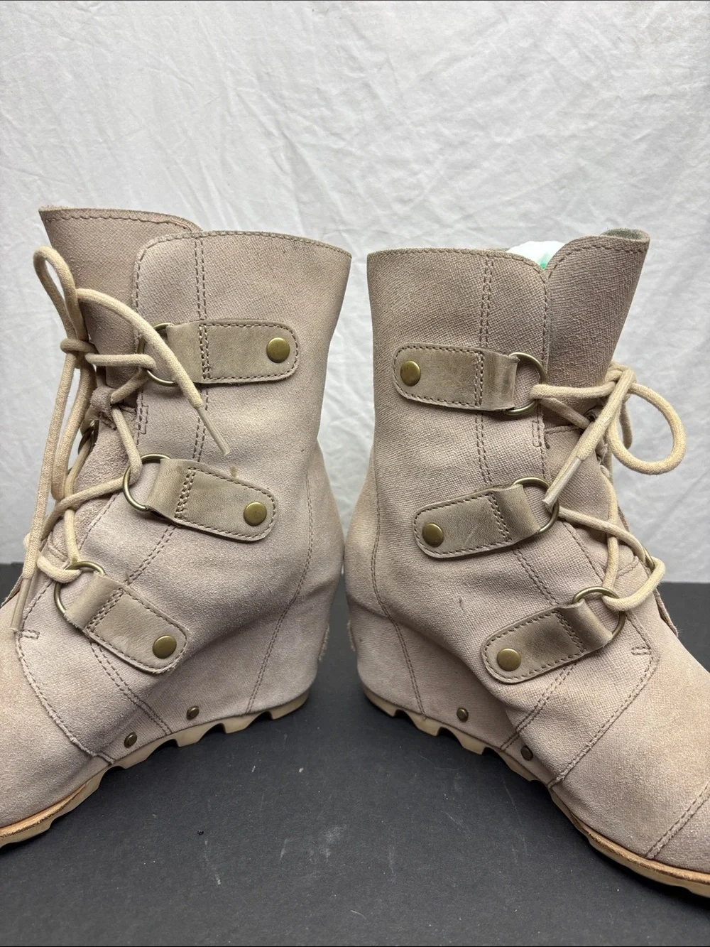 Sorel Women's Taupe Lace-Up Wedge Booties, SZ 9, box 47